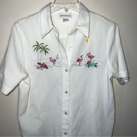 Alfred Dunner Button Down White Shirt Short Sleeves Embroidered Summer Size 12 - Picture 6 of 8